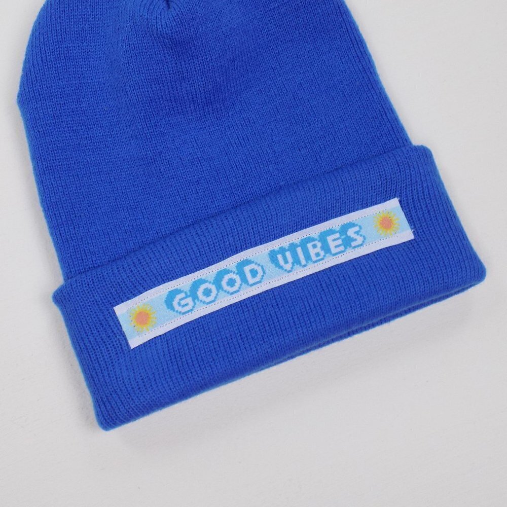 blue good vibes beanie new